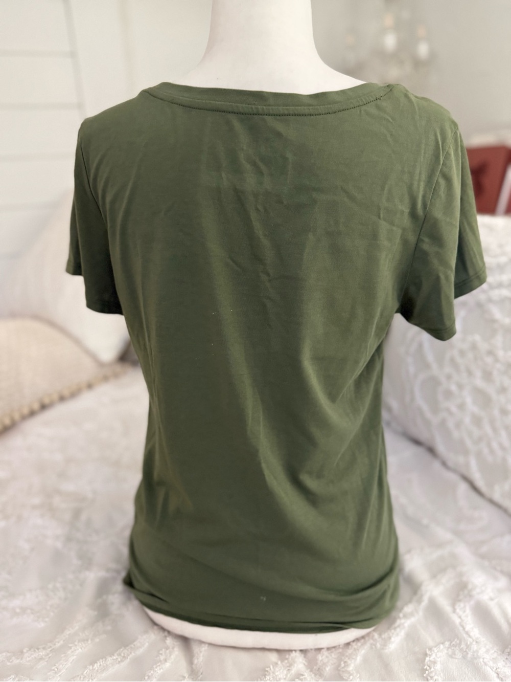 Quince Olive Green Scoop Neck Short Sleeve Top - Picture 10 of 10